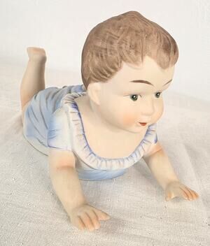 Vtg UCGC Bisque Porcelain Piano Baby Boy "Crawling" Figurine 5 1/2" Tall 9" Long